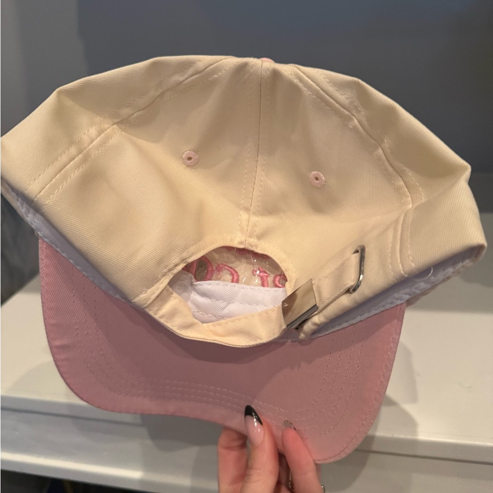 Cream and Pink Cap with Embroidered Text - Picture 2 of 2
